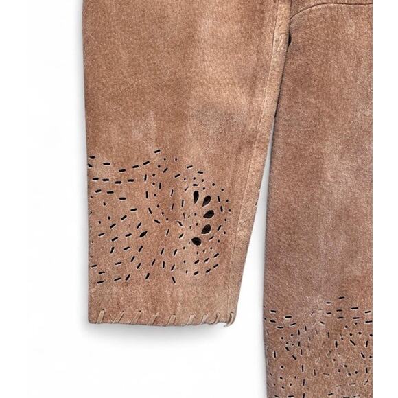 Vintage Coldwater Creek Women’s Brown Tan 100% Leather Suede Boho Jacket Small - Picture 4 of 9
